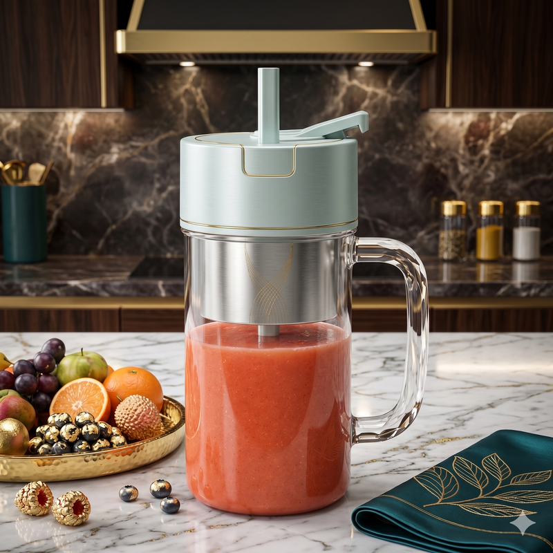 Portable Mini Crusher Juicer – USB Rechargeable Electric Juice Cup with Straw & Handle