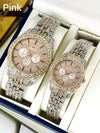 Luxury Diamond-Accented Couple Watch Set (Without Box) - Pink
